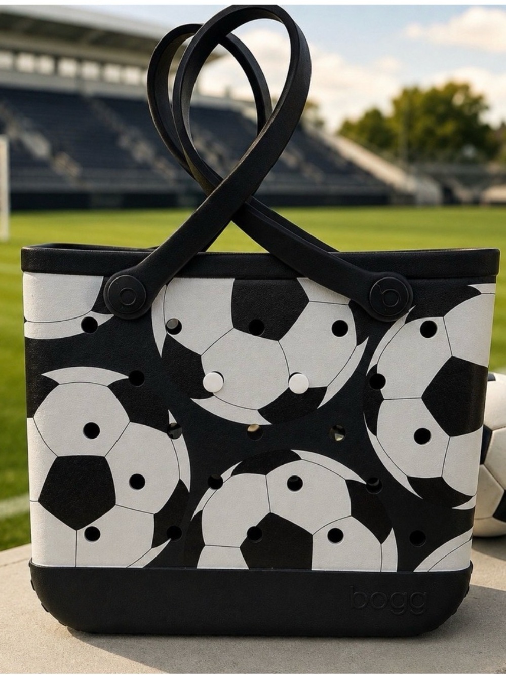Bogg Soccer Print Tote Bag - Black & White